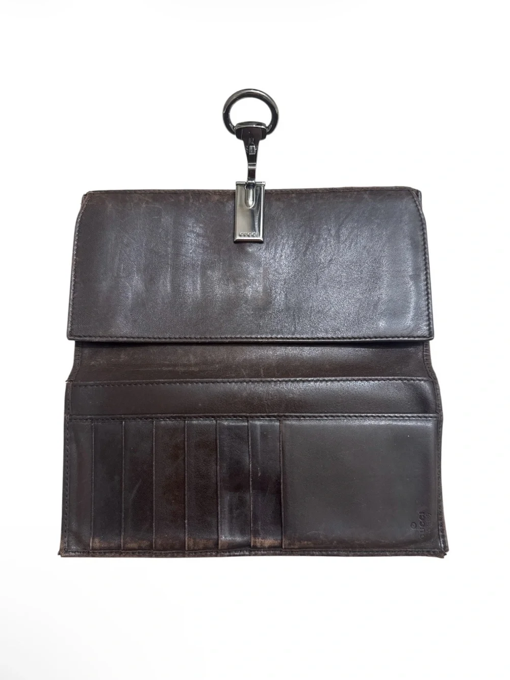 Vintage Gucci Brown GG Monogram Continental Wallet with Silver Hardware - Picture 2 of 6